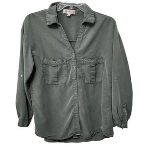 Philosophy Republic Clothing Tencel Shirt Womens S Olive Green Roll Tab Utility